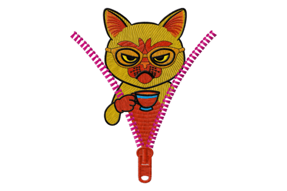 Cute Cat in Zipper Embroidery Design
