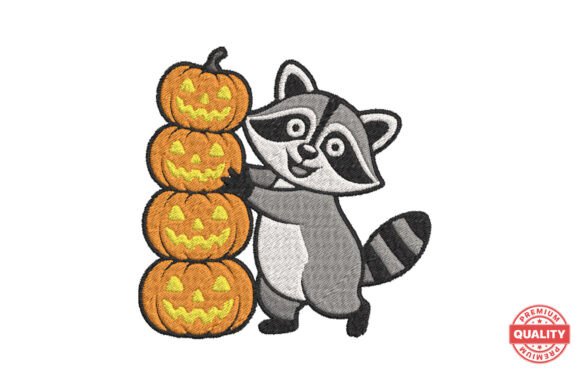 Cute Raccoon with Pumpkins