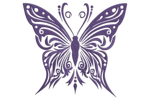 Ornate Butterfly Embroidery Design in Purple