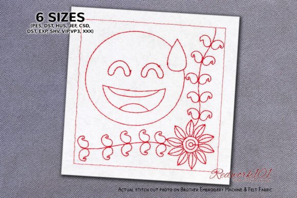 Pretty Smiling Face with Sweat Redwork