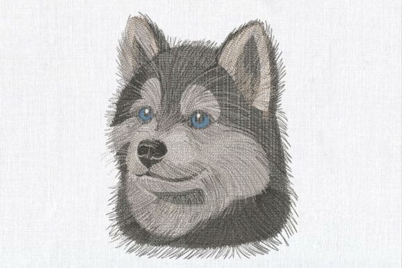 Realistic Face Fluffy Husky Puppy