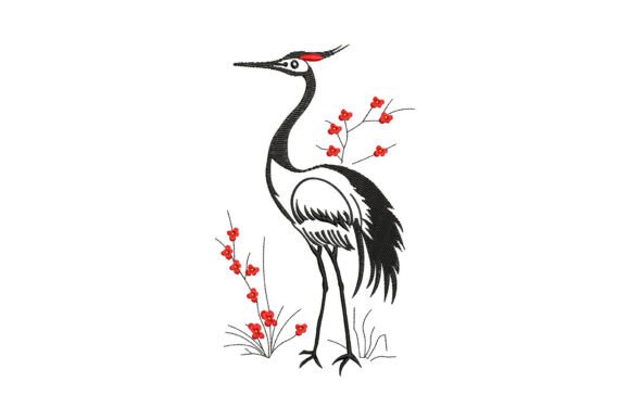 Red Crowned Crane Bird Embroidery Design